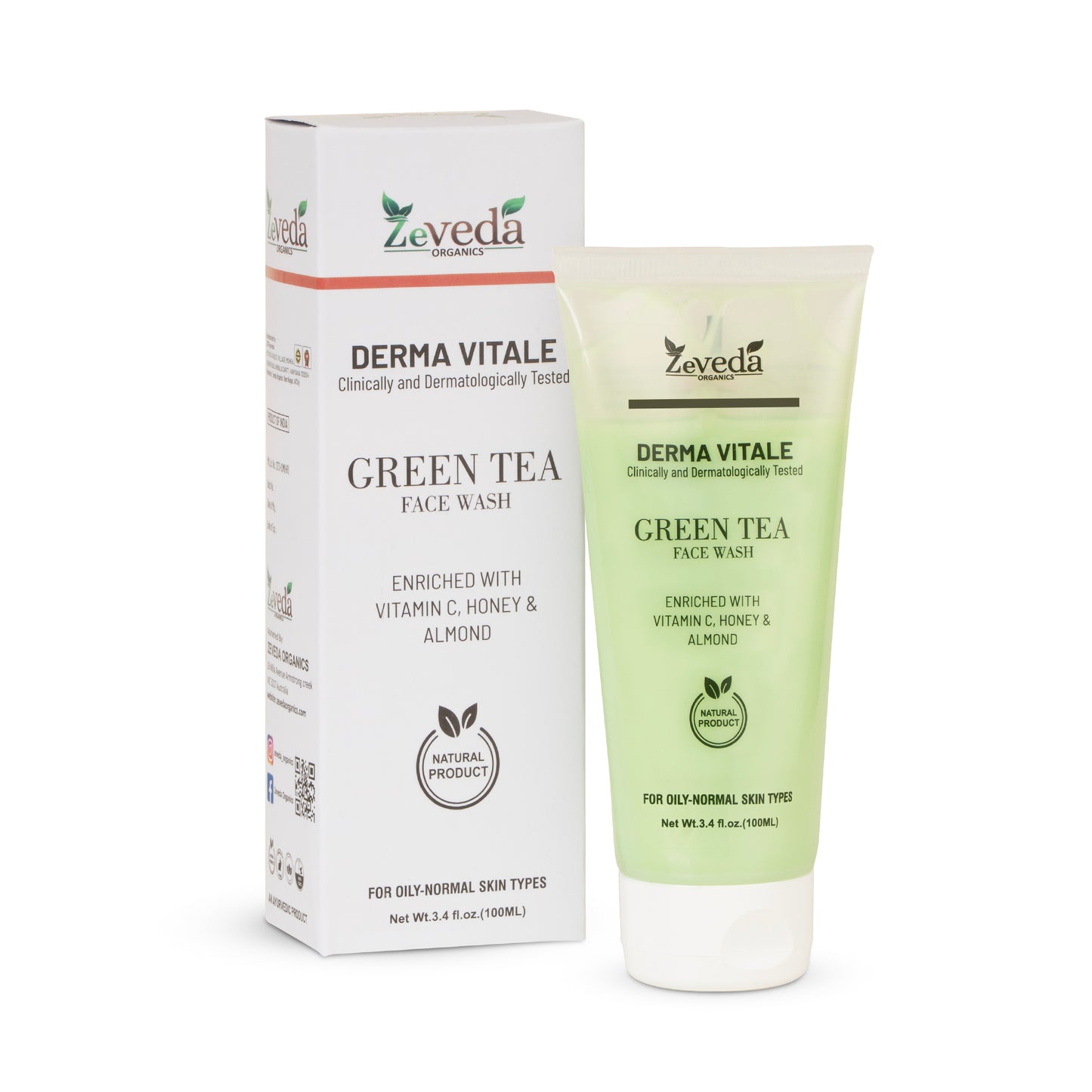 Green Tea Face Wash with Vitamin C, Honey & Almond (100ml)