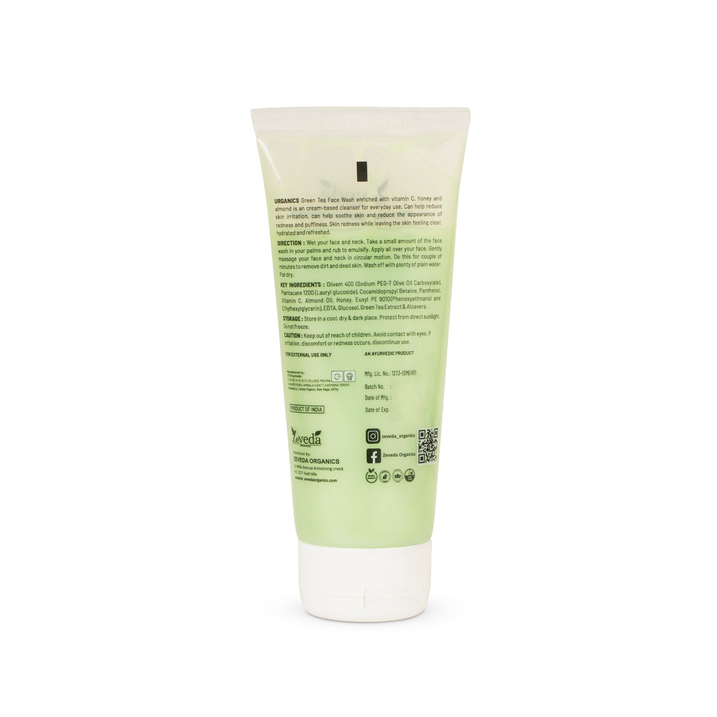 Green Tea Face Wash with Vitamin C, Honey & Almond (100ml)